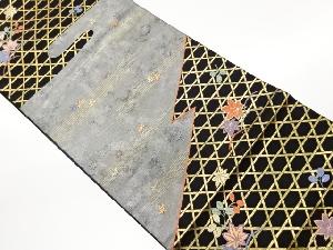 花井幸子　引箔籠目に紅葉・ヱ霞模様織出し袋帯